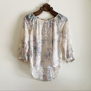 LC LAUREN CONRAD Sheer Floral 3/4 Sleeve Blouse